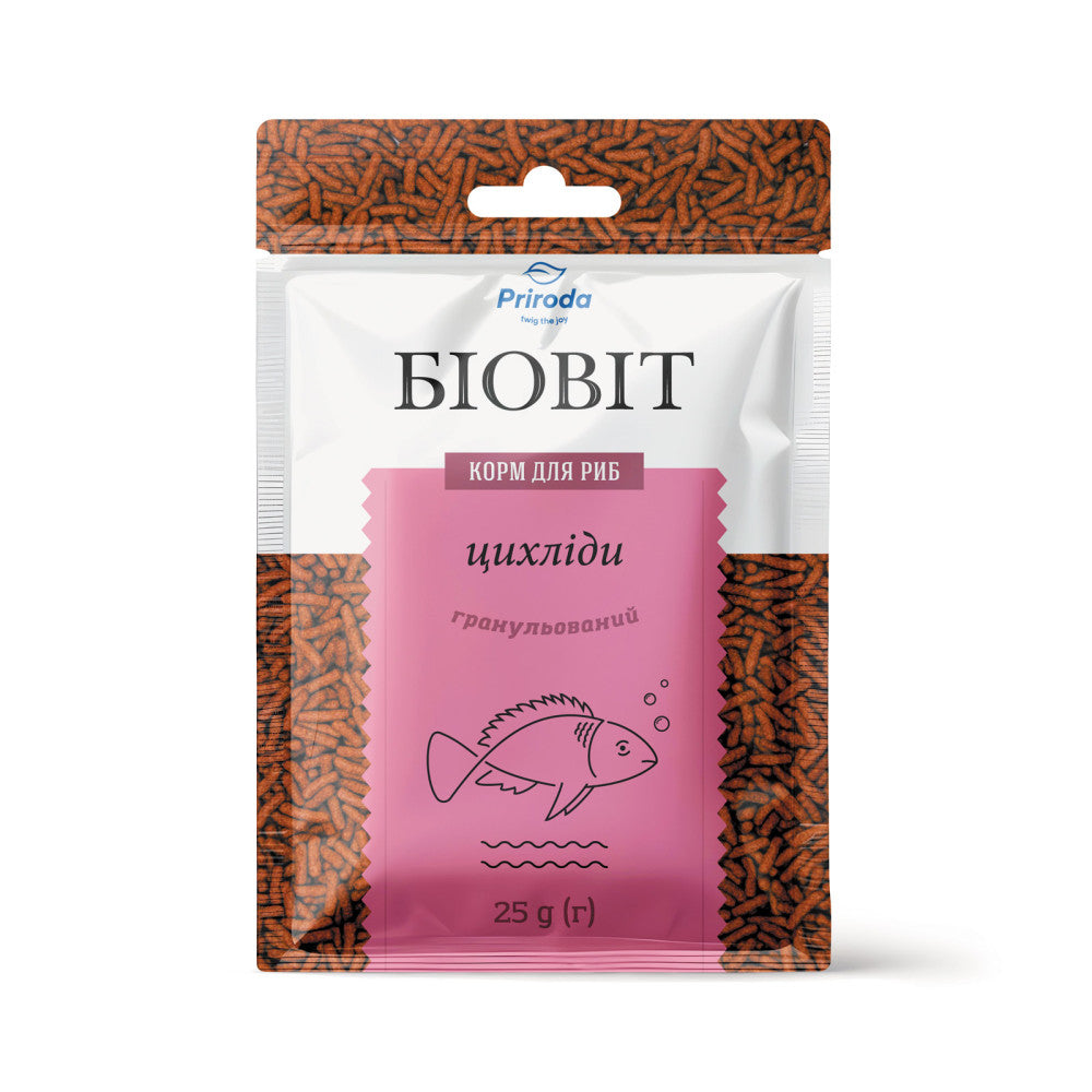 Корм Природа Біовіт «Цихліди» для цихлід та яскраво-забарвлених риб, гранульований, 25 г