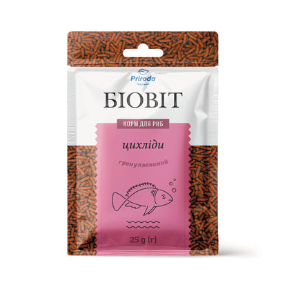 Корм Природа Біовіт «Цихліди» для цихлід та яскраво-забарвлених риб, гранульований, 25 г