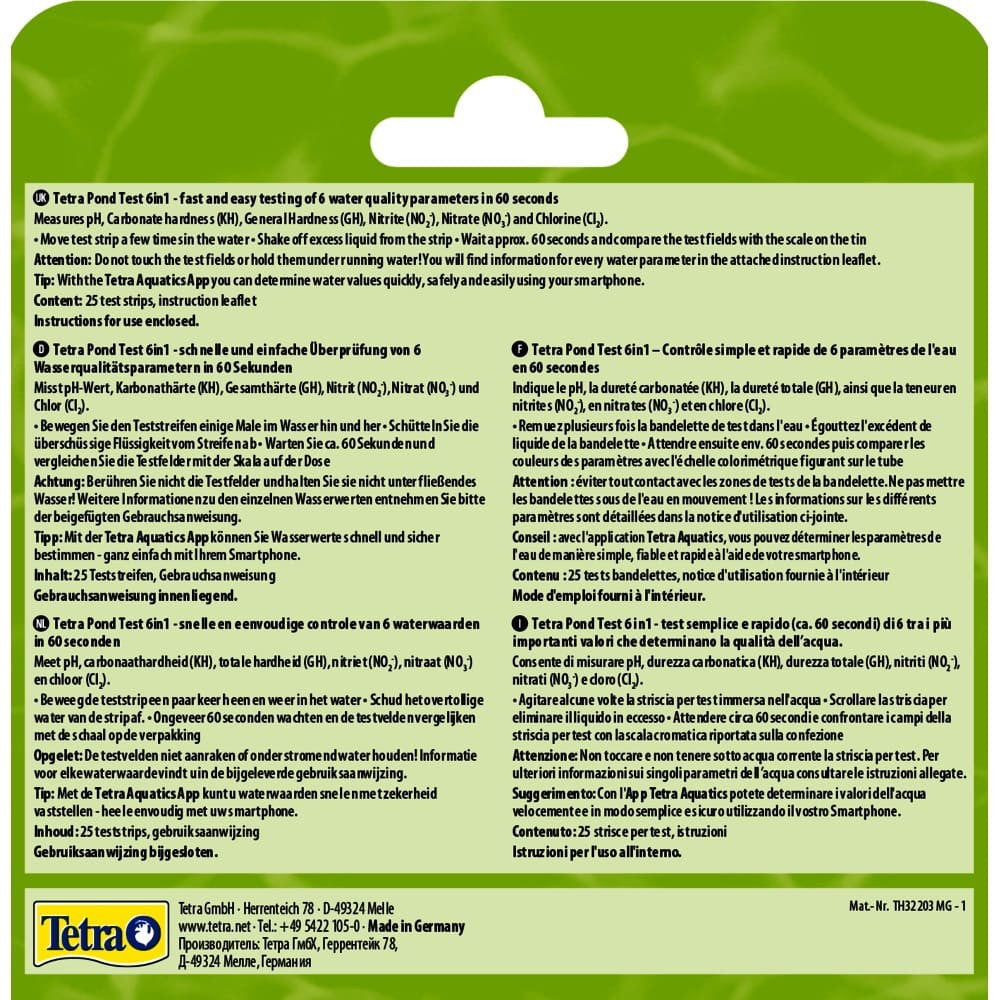 Набір індикаторних тестів Tetra Pond Test 6in1 для перевірки показників якості ставкової води, 25 шт